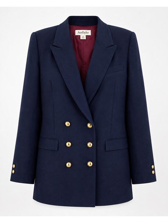 Ann Taylor Jackets & Blazers - Vintage Ann Taylor Blazer 14 Navy 100% Wool Gold Button Double Breasted 90s